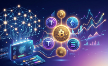 Cryptocurrency and digital assets represented through blockchain technology and digital finance