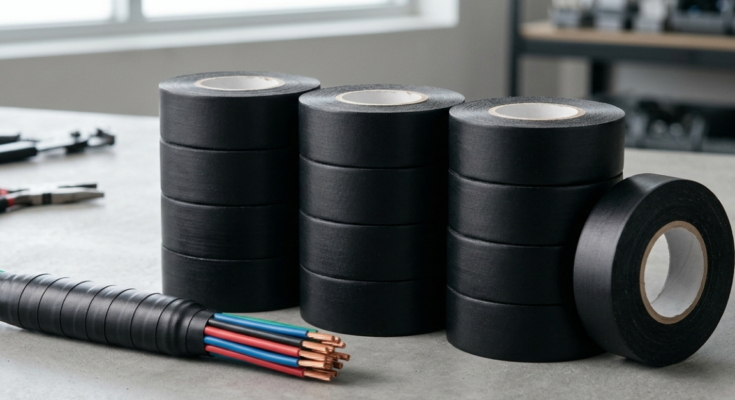 Black electrical tape rolls for professional wiring and all-weather insulation