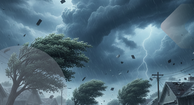 Severe storm with strong winds reaching 140 km per hour affecting the region