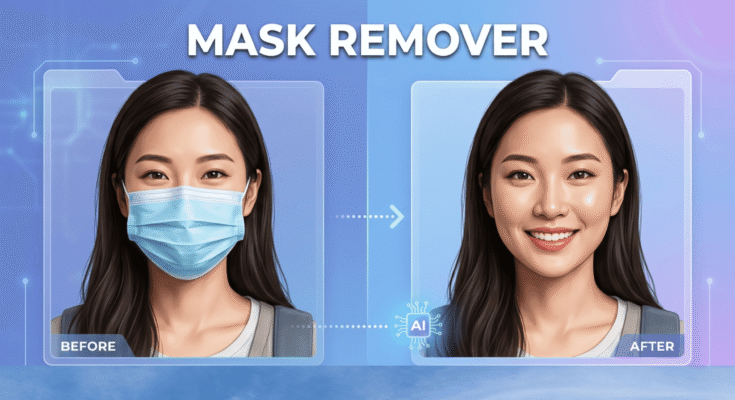 AI mask remover before and after photo example