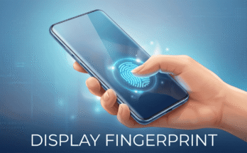 Asian woman unlocking futuristic smartphone using display fingerprint sensor in 2026