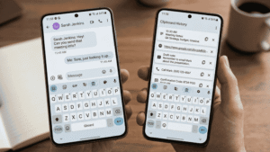 Android smartphone showing clipboard history on the keyboard with recently copied text and links available for quick access.