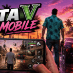 GTA V on mobile gameplay with smartphone, Vice City-inspired city, sports car and character